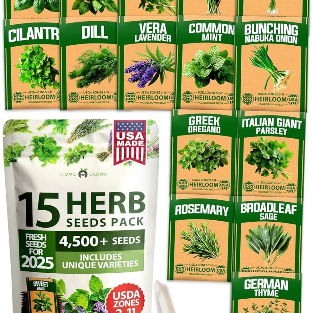 15 Herb Seeds for Planting 4,500+ Non-GMO Heirloom Seeds | Extra Large Variety P